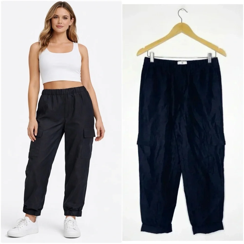Babaton Aritzia Black Cargo Taper Ankle Pants Size 4 Linen Blend
